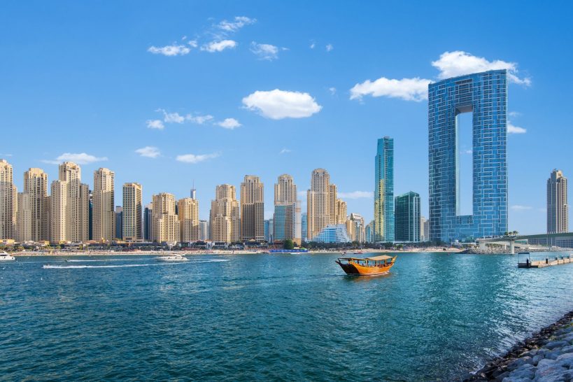 Address Beach Resort 77th floor infinity pool Burj Al Arab distant skyline view JBR Dubai