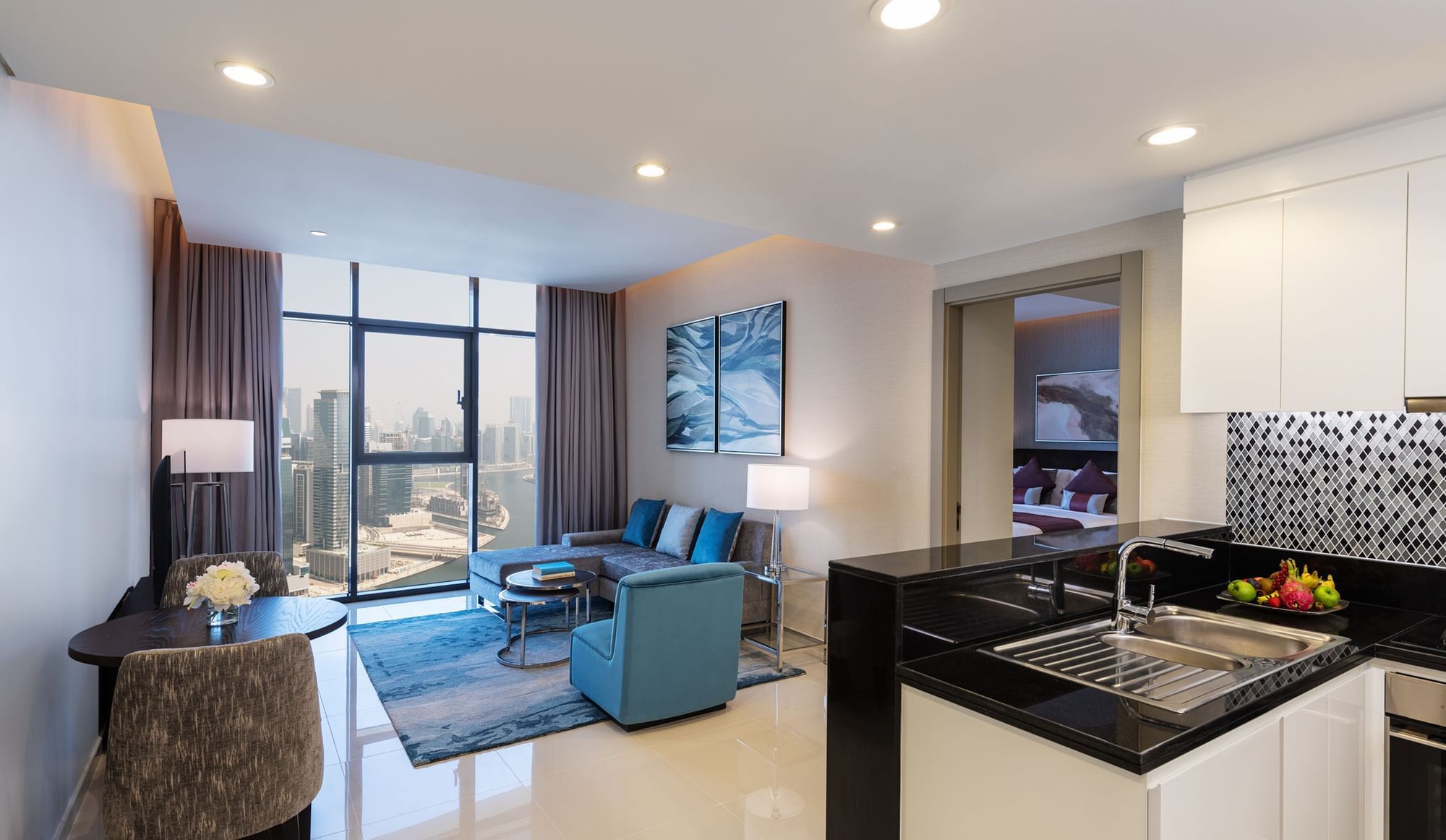 DAMAC Maison Deira 2 bedroom suite with full kitchen and family living area