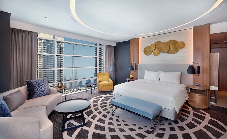 DoubleTree by Hilton Dubai Business Bay hotel with outdoor pool and Dubai skyline views