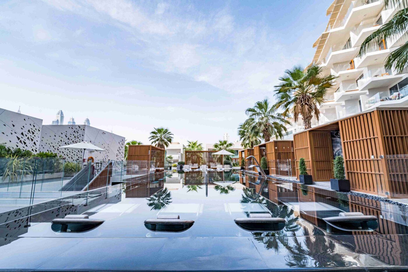 FIVE Palm Jumeirah panoramic suite with outdoor jacuzzi overlooking Dubai Marina