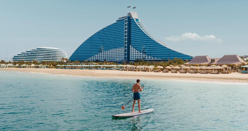 Jumeirah Beach Hotel ground floor family room with direct beach access from terrace