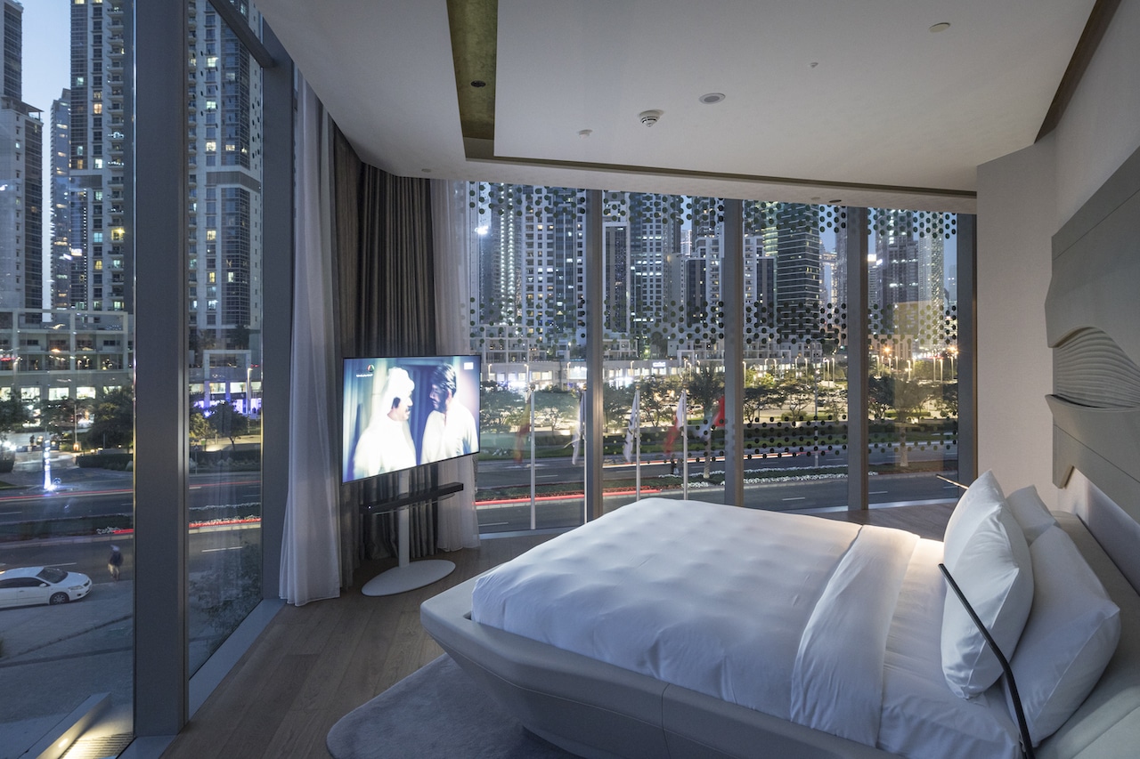 ME Dubai hotel inside Zaha Hadid Opus building Business Bay with design-forward interiors and rooftop pool