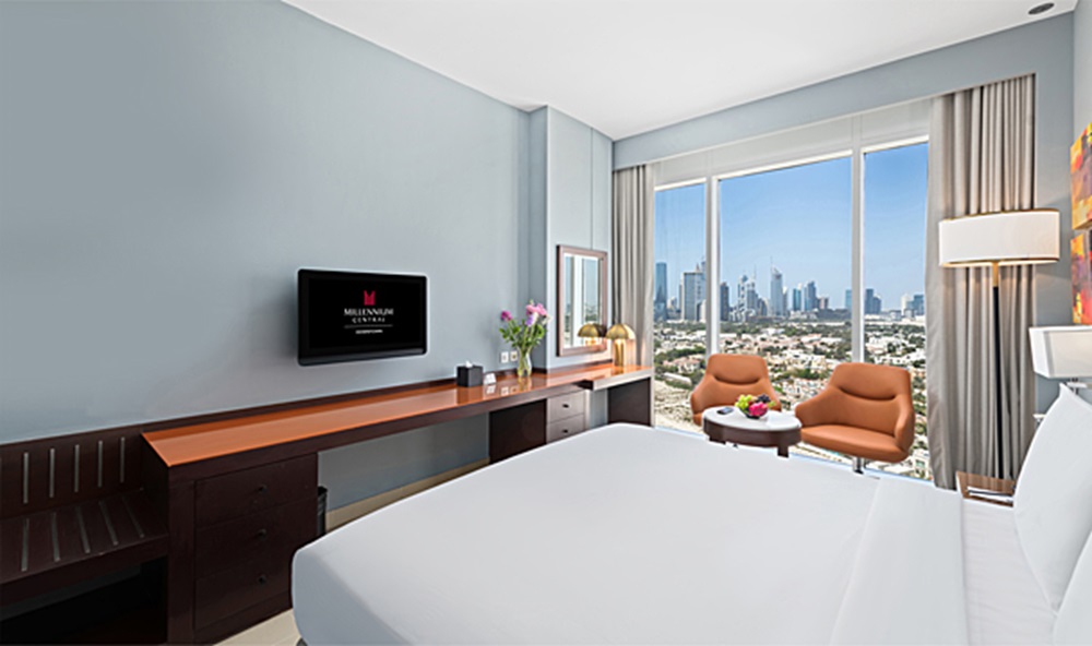 Millennium Central Downtown suite with full kitchen and Burj Khalifa view