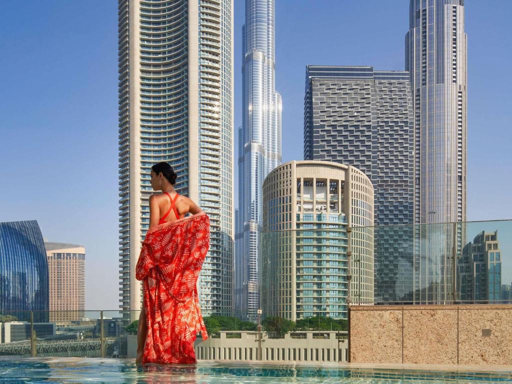 Sofitel Dubai Downtown bachelorette hen party hotel with Burj Khalifa view rooftop pool French elegance