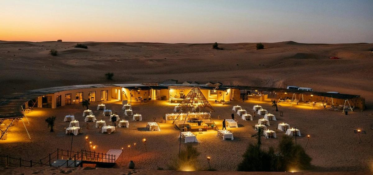 Sonara Camp Dubai best luxury desert dining experience camel falconry stargazing Al Marmoom